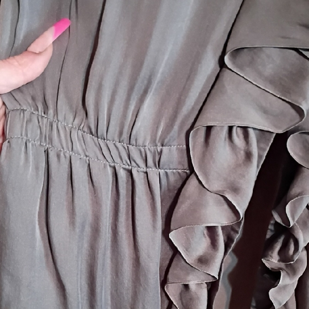 Prada Taupe Ruffle-Front Short Sleeve Blouse - Picture 11 of 12